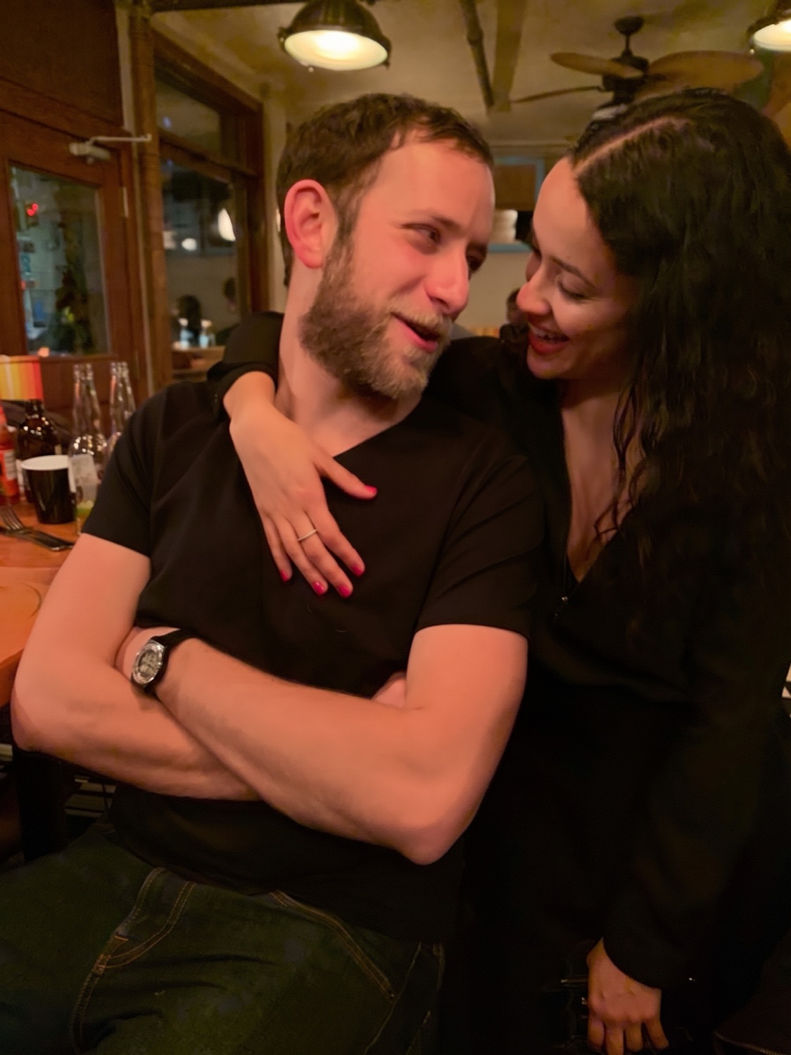 Salma and Eric at a bar in Brooklyn